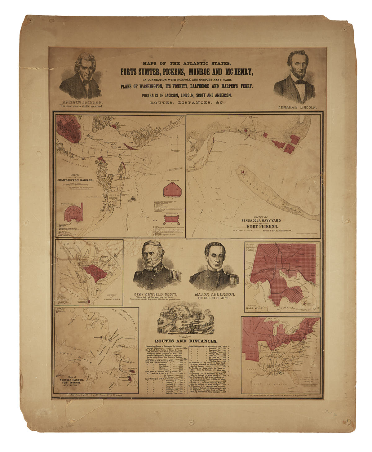 (CIVIL WAR.) Maps of the Atlantic States: Forts Sumter, Pickens, Monroe and McHenry.